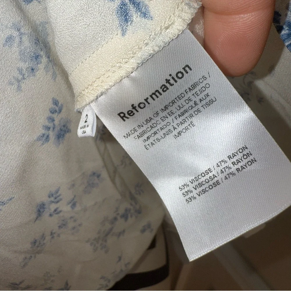 REFORMATION Pacey Dress Blue Floral Mini Dress Short Sleeve size 2 - Picture 10 of 10